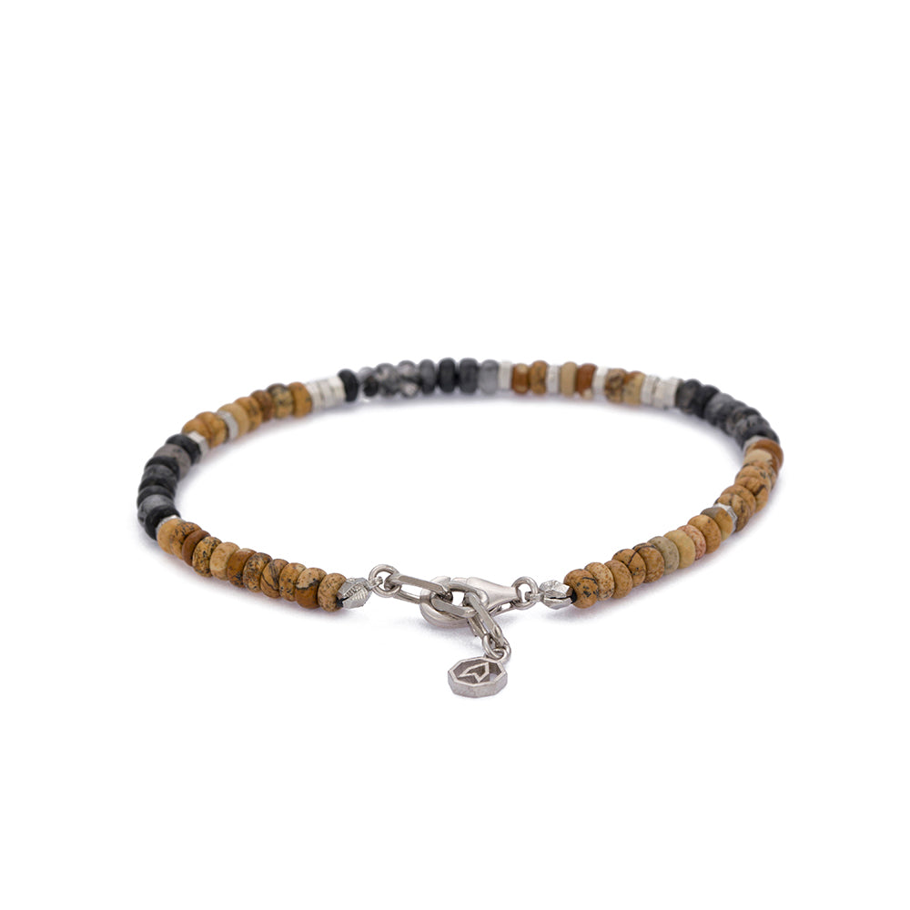 Roundel Wood Jasper Bracelet in Silver