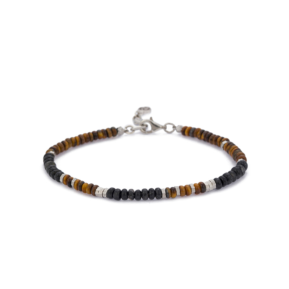 Roundel Tiger Eye Bracelet in Silver