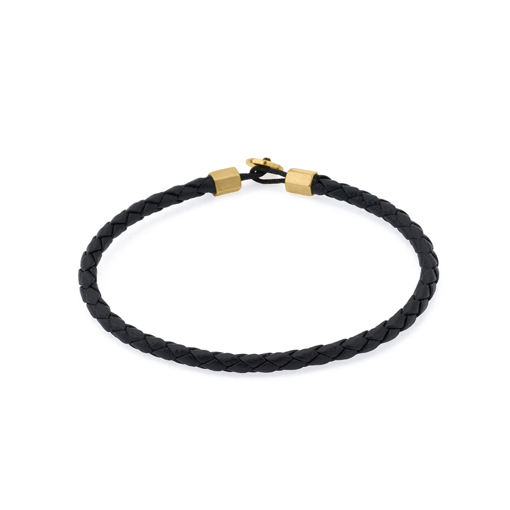 Black Leather Bracelet in Gold