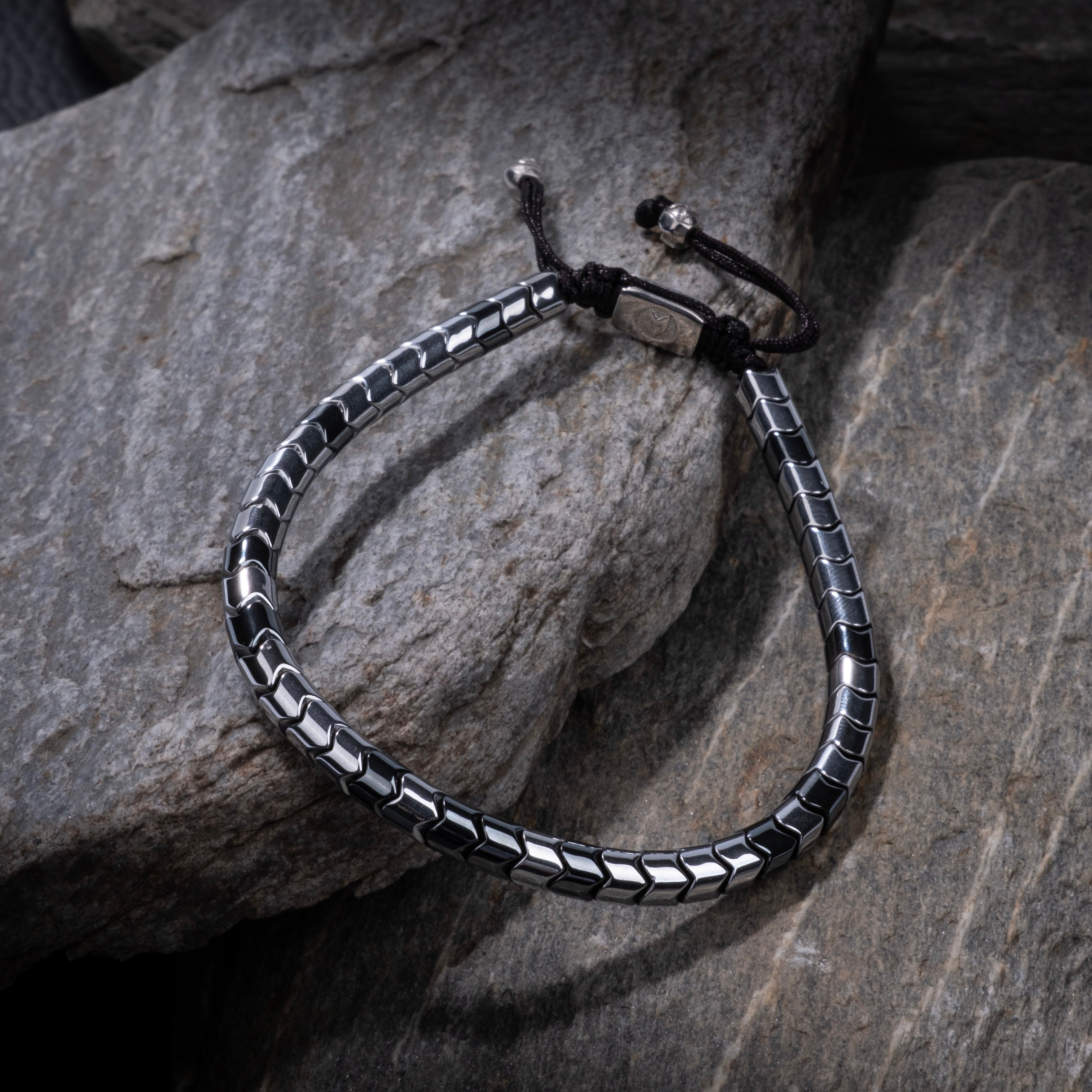 Gun Metal and Silver Rolo Hematite String Bracelet