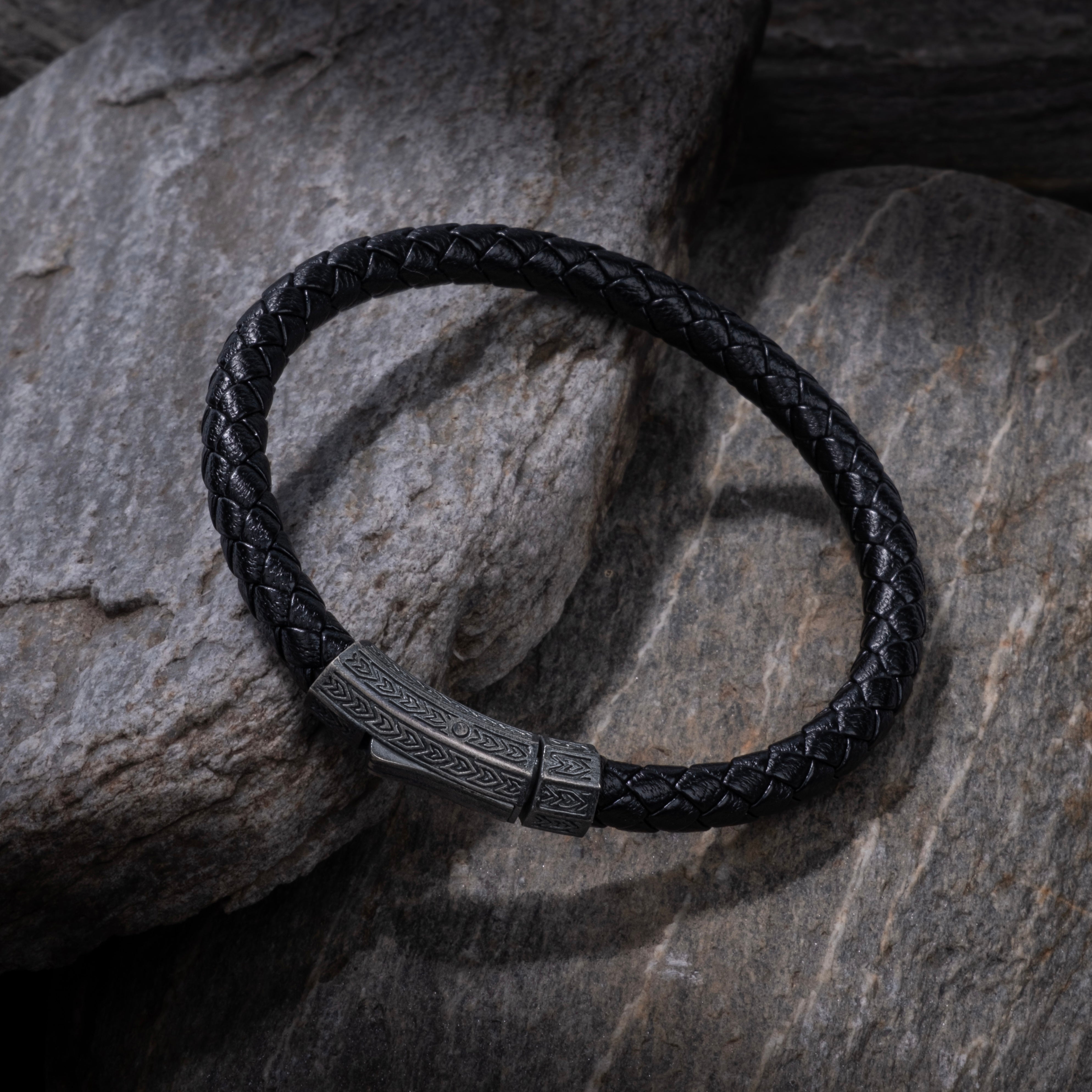 Black Thick Leather Bracelet in Oxide