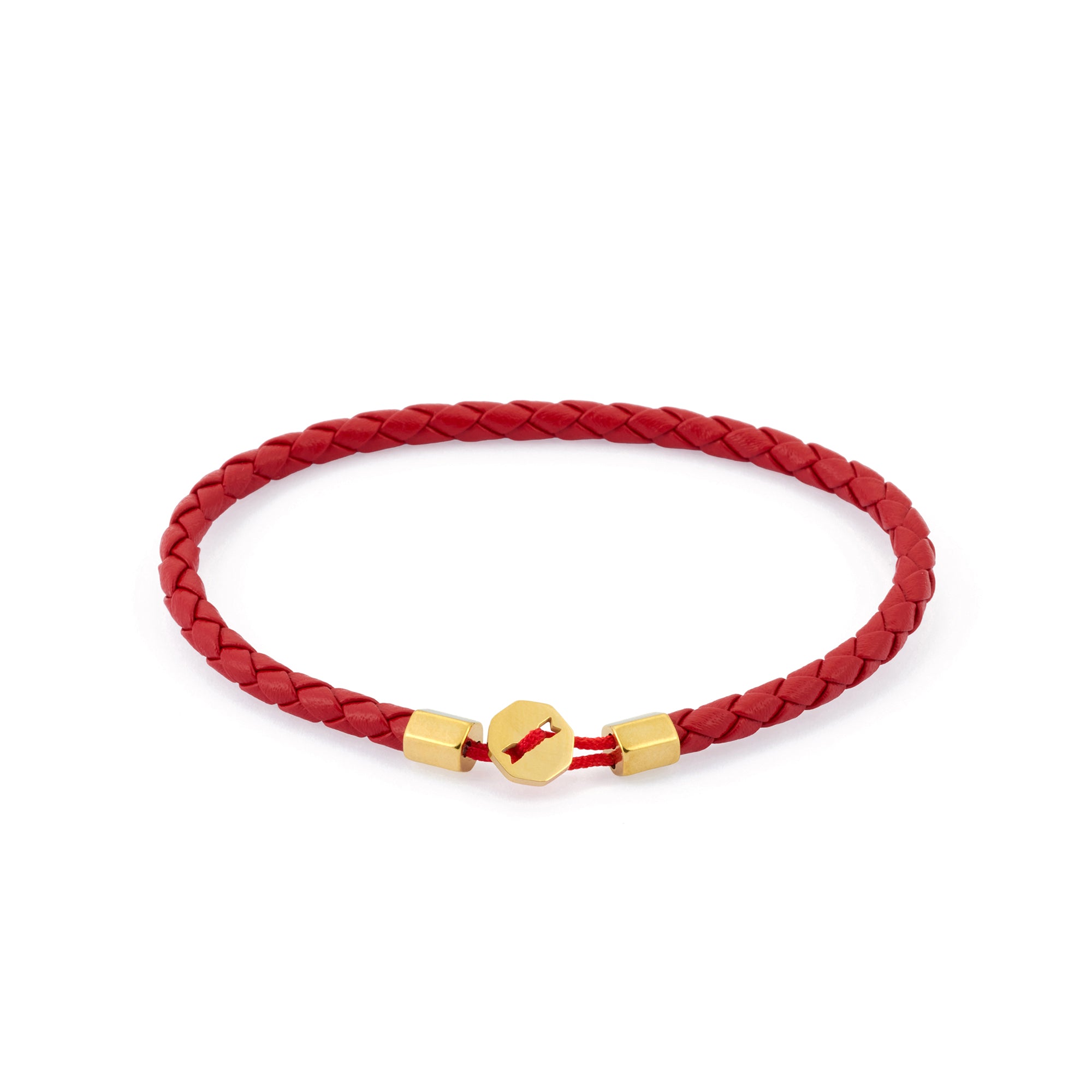 Red Leather Bracelet in Gold