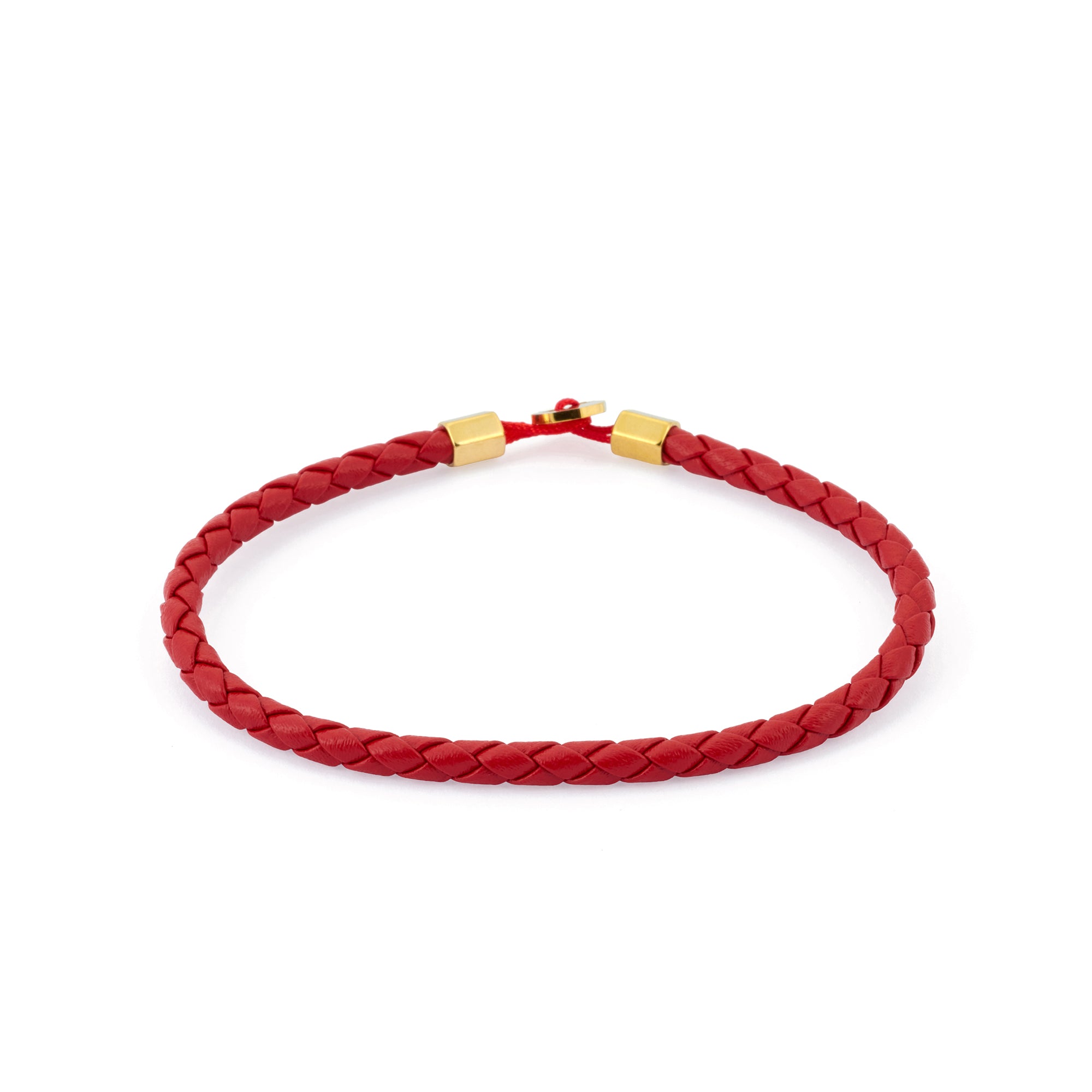 Red Leather Bracelet in Gold