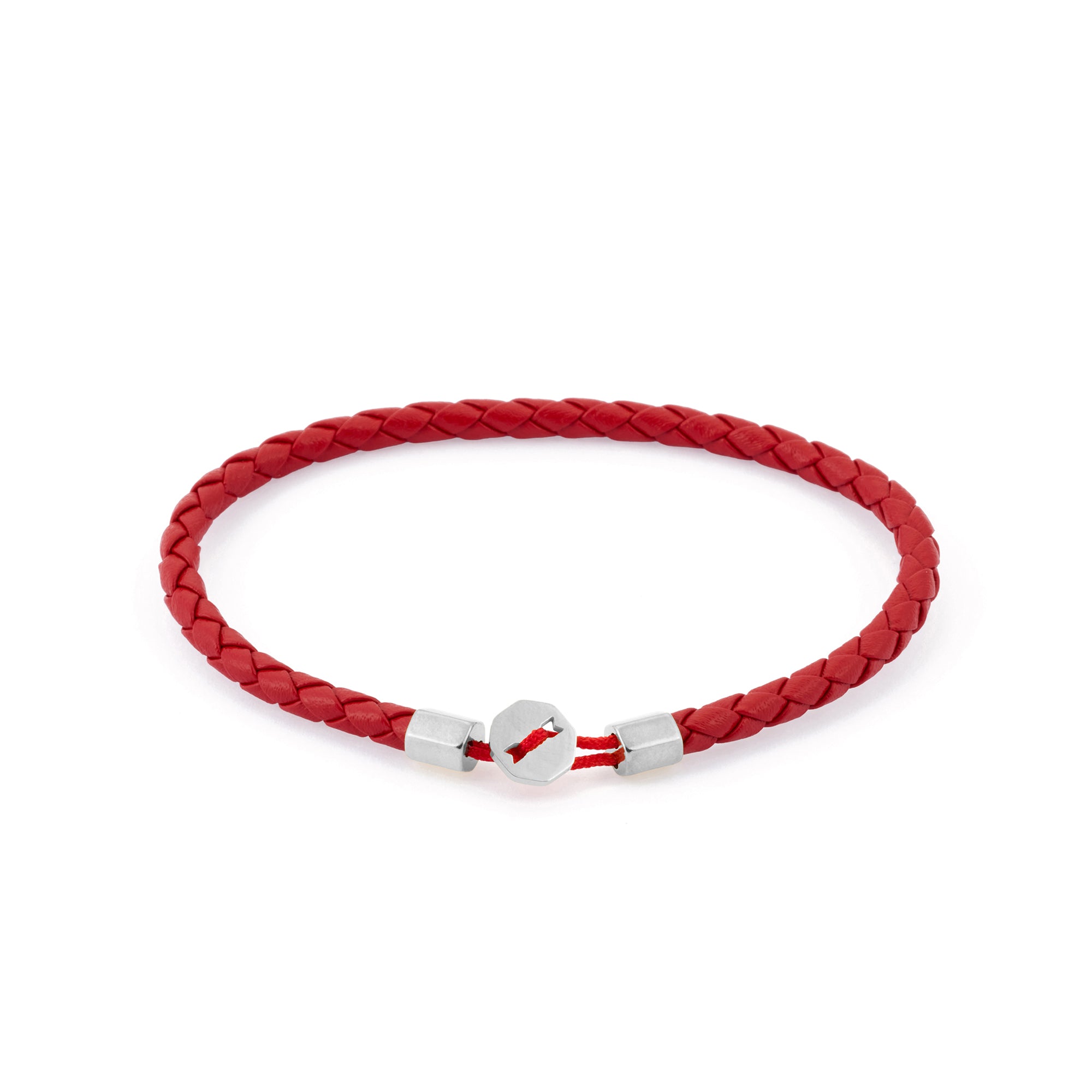 Red Leather Bracelet in Silver