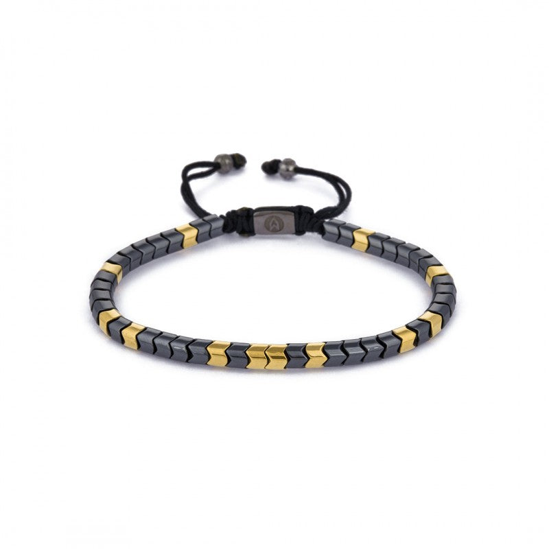Yellow Gold and Gun Metal Rolo Hematite String Bracelet