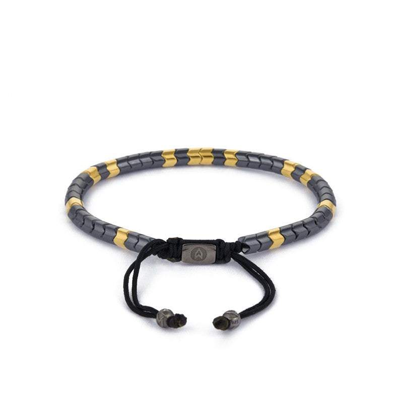 Yellow Gold and Gun Metal Rolo Hematite String Bracelet
