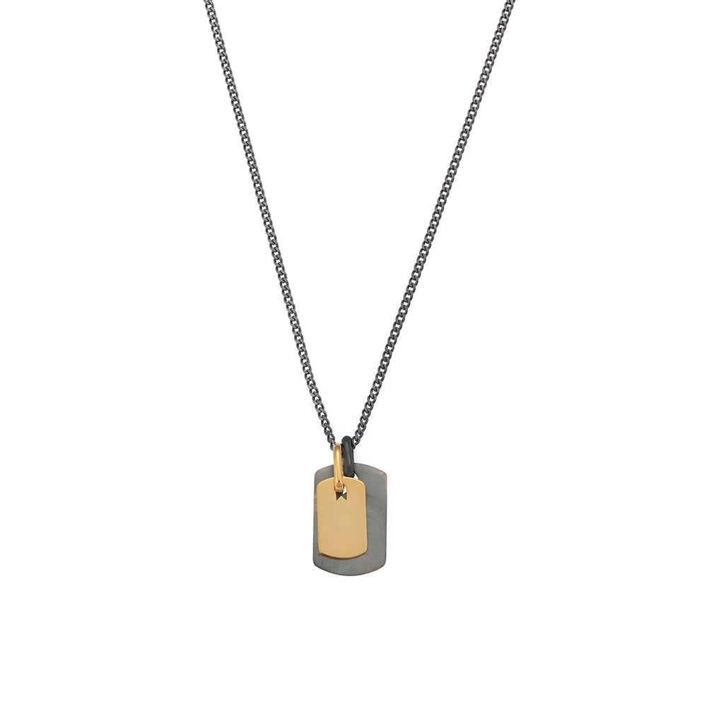 Solid Gold and Oxide Plate Necklace