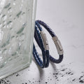 Blue Double Leather Bracelet in Silver