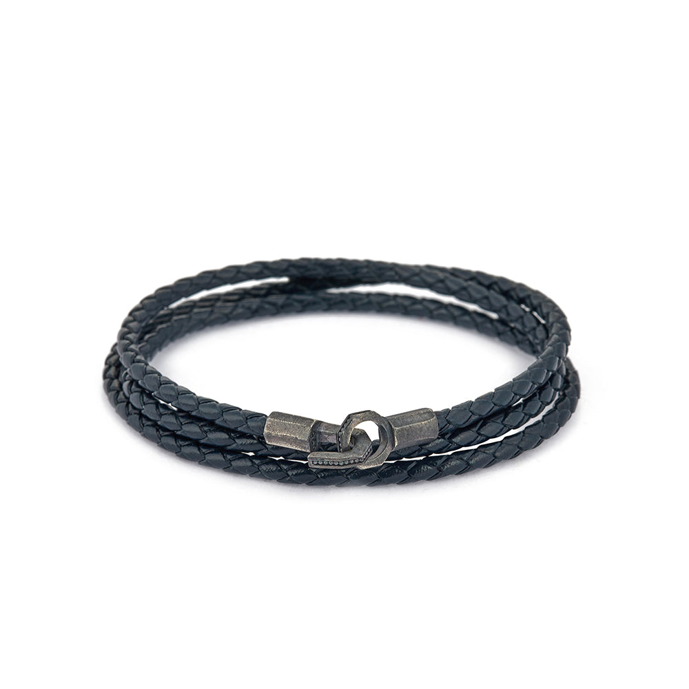 Navy Blue Triple Leather Bracelet in Oxide