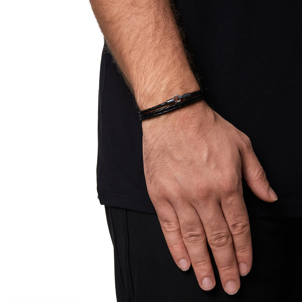Black Triple Leather Bracelet in Oxide