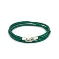 Green Triple Leather Bracelet in Silver
