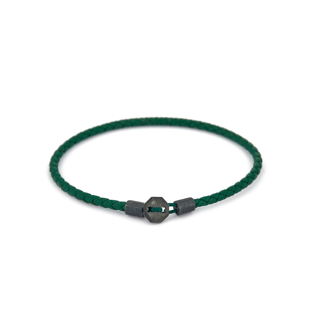Green Leather Chance Bracelet in Oxide