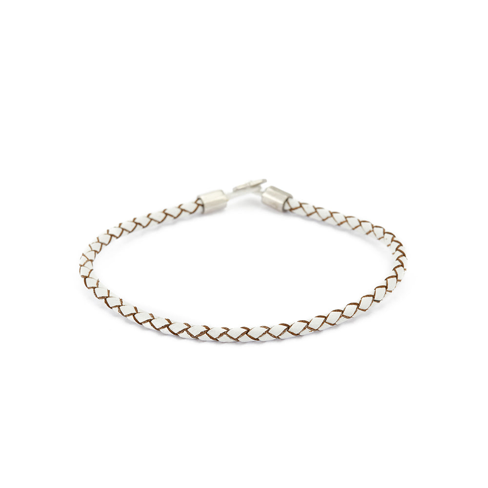 White Leather Chance Bracelet in Silver
