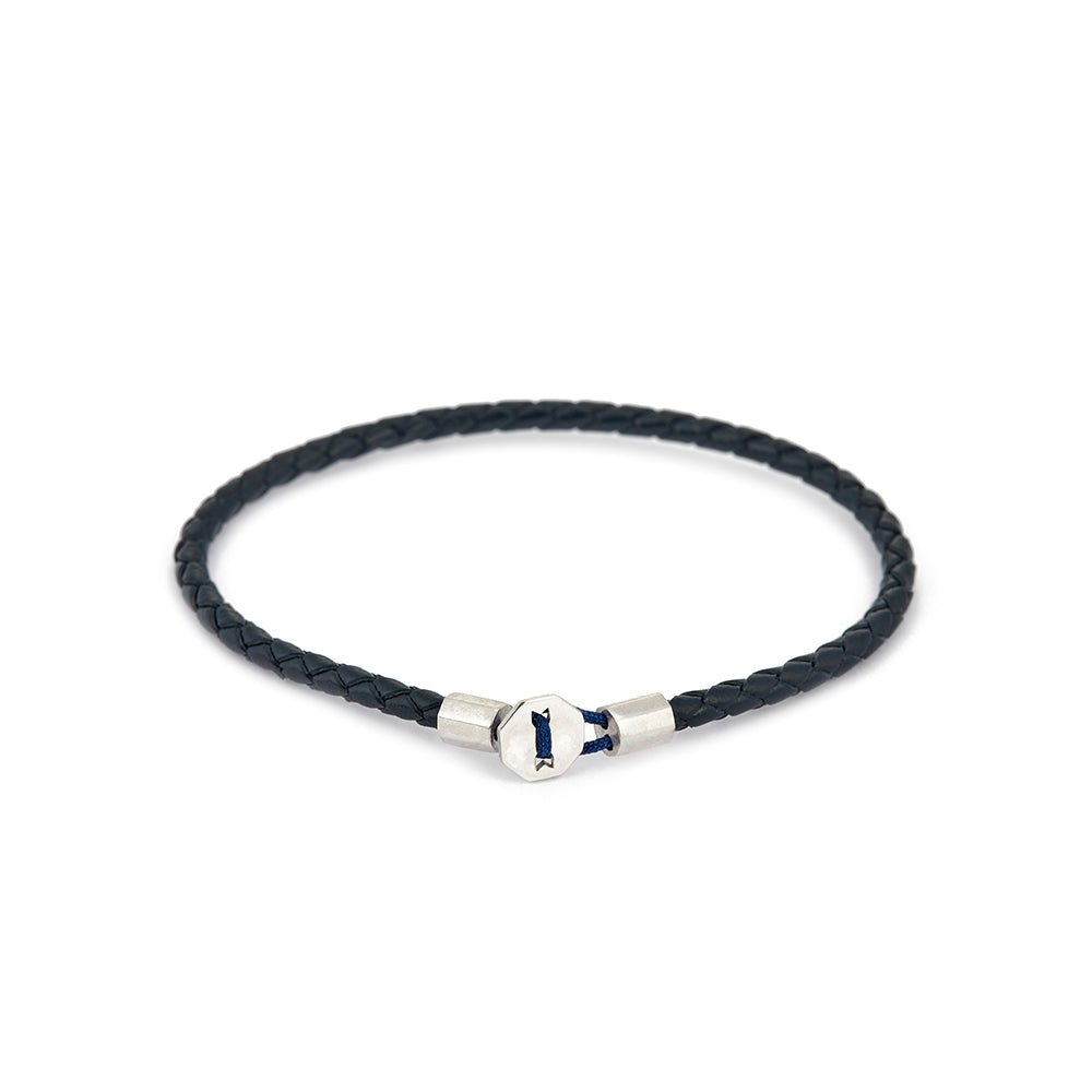 Navy Blue Leather Chance Bracelet in Silver