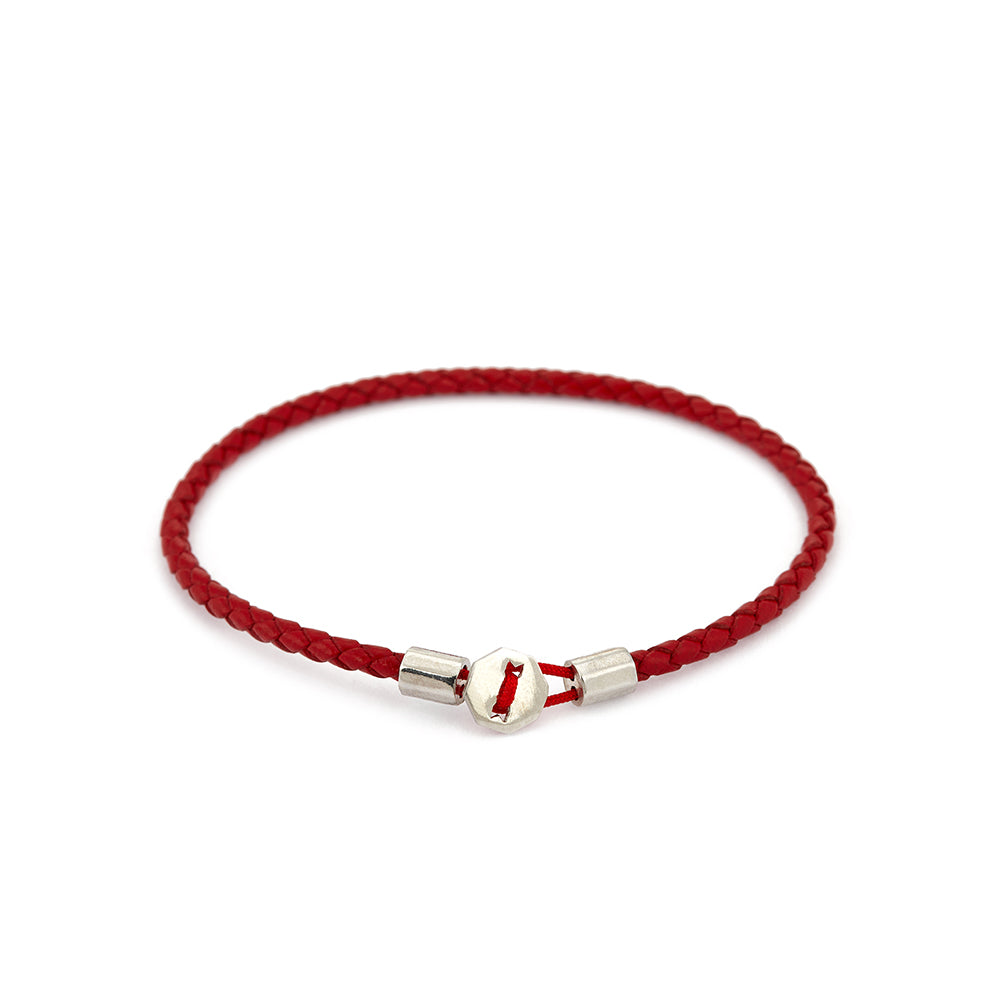 Red Leather Chance Bracelet in Silver