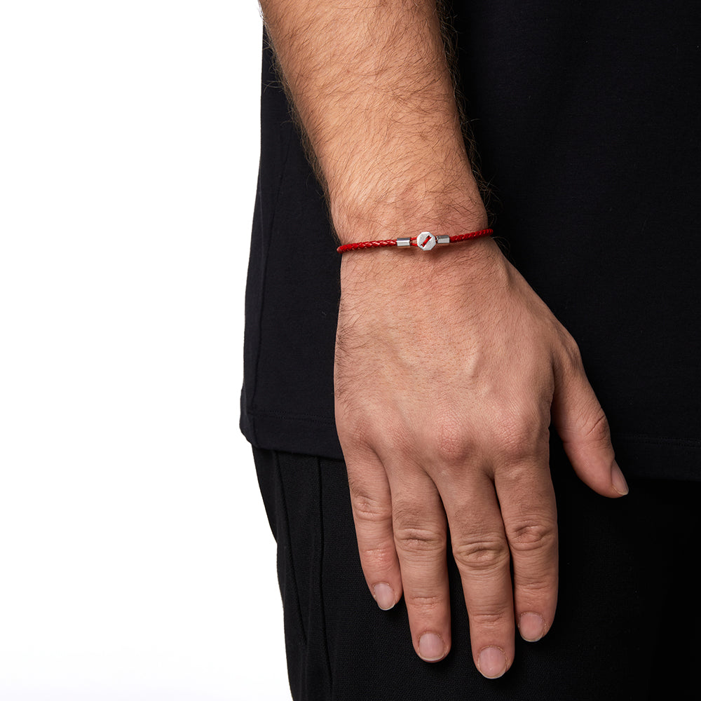 Red Leather Chance Bracelet in Silver