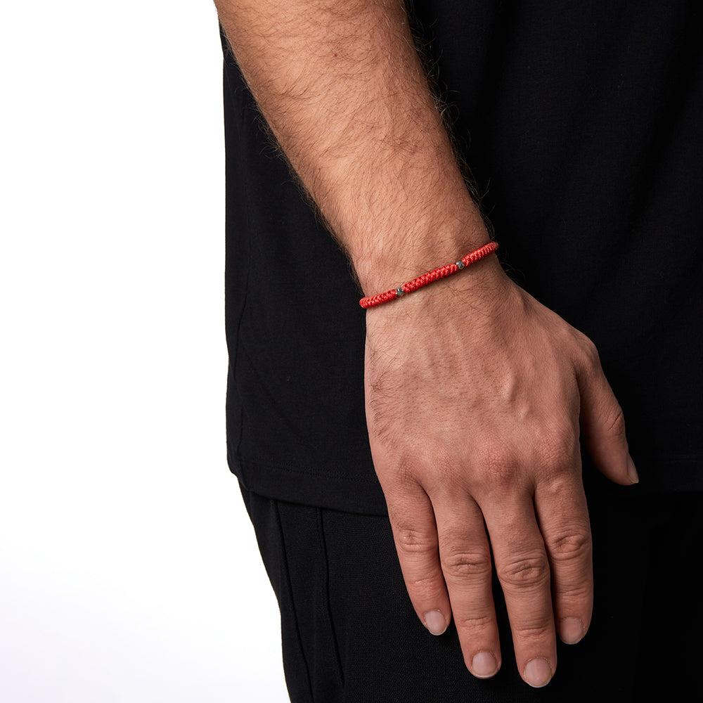 Red Snake Knot Bracelet in Silver