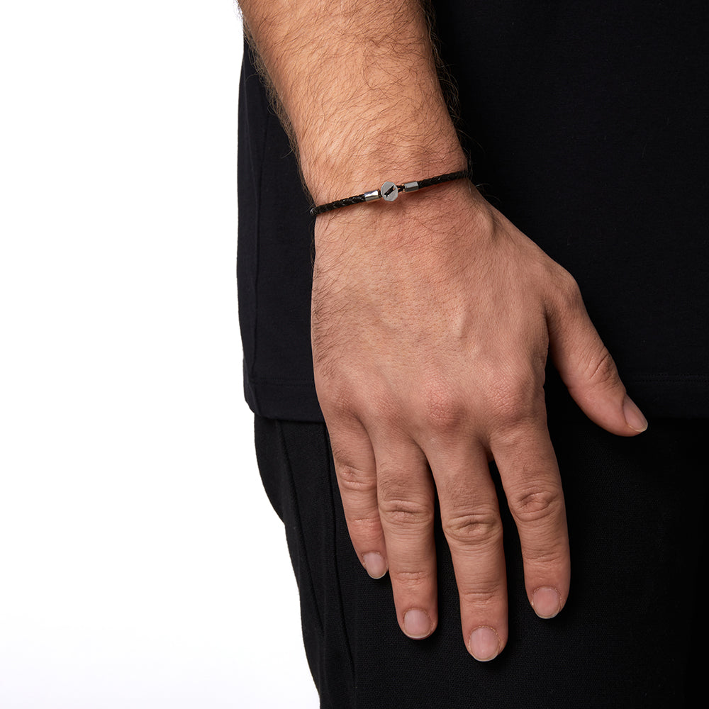 Black Leather Chance Bracelet in Silver