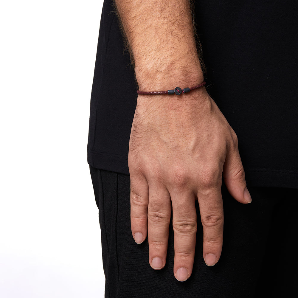 Claret Red Leather Chance Bracelet in Oxide