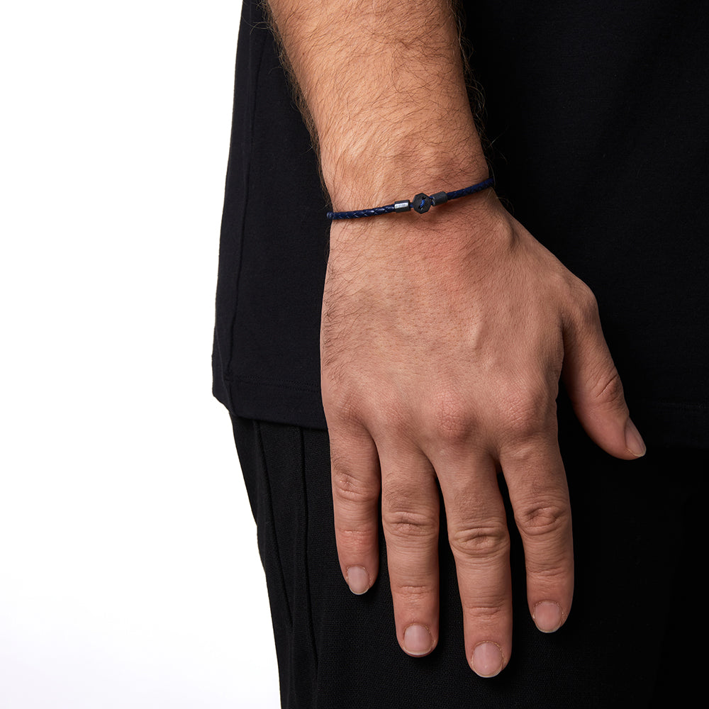 Navy Blue Leather Chance Bracelet in Oxide