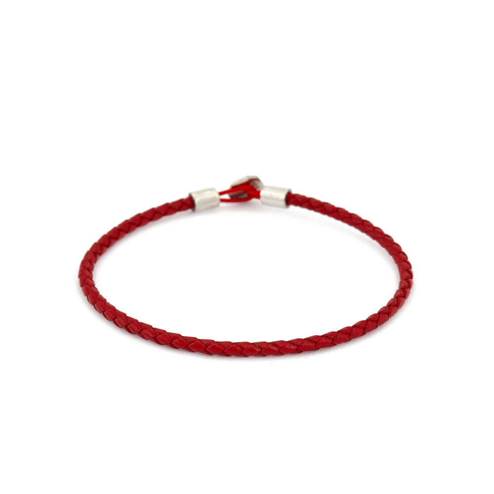 Red Leather Chance Bracelet in Silver