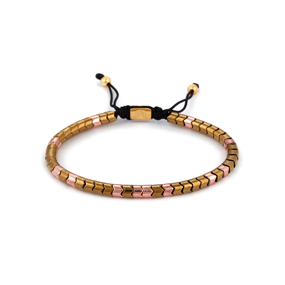 Rose Gold and Yellow Gold Rolo Hematite String Bracelet