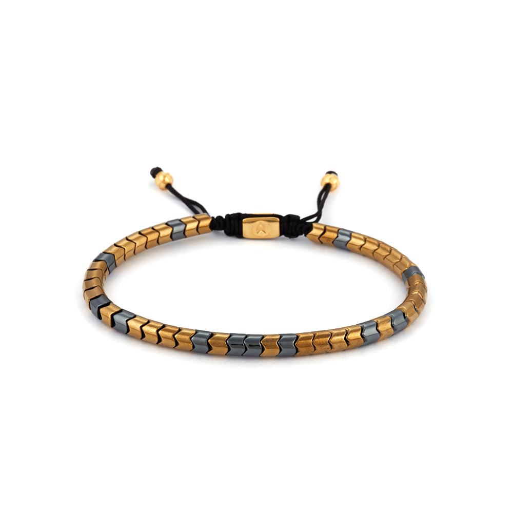 Gun Metal and Yellow Gold Rolo Hematite String Bracelet