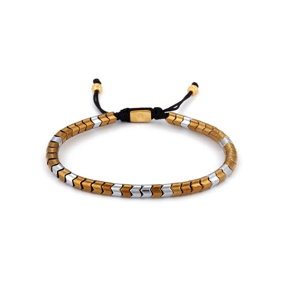 Silver and Yellow Gold Rolo Hematite String Bracelet