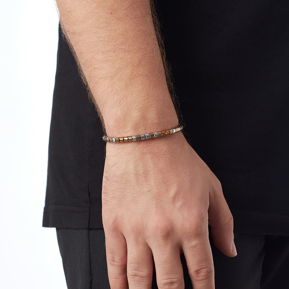 Silver and Yellow Gold Rolo Hematite String Bracelet