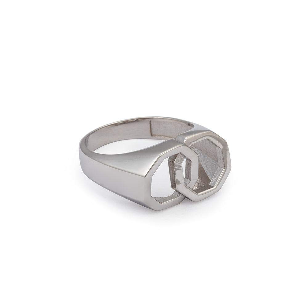 Couple Octagonal Ring in Silver