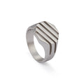 Striped Octagonal Ring in Matt Silver