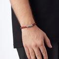 Red Thick Leather Bracelet in Silver