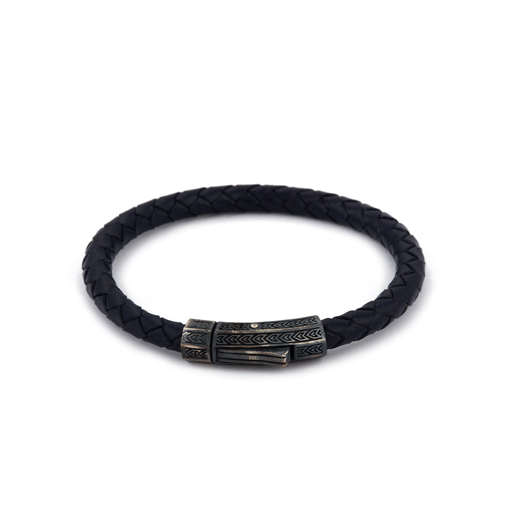 Blue Thick Leather Bracelet in Oxide