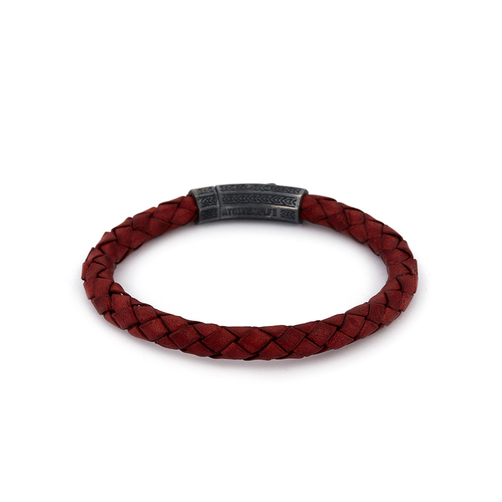 Claret Red Thick Leather Bracelet in Oxide