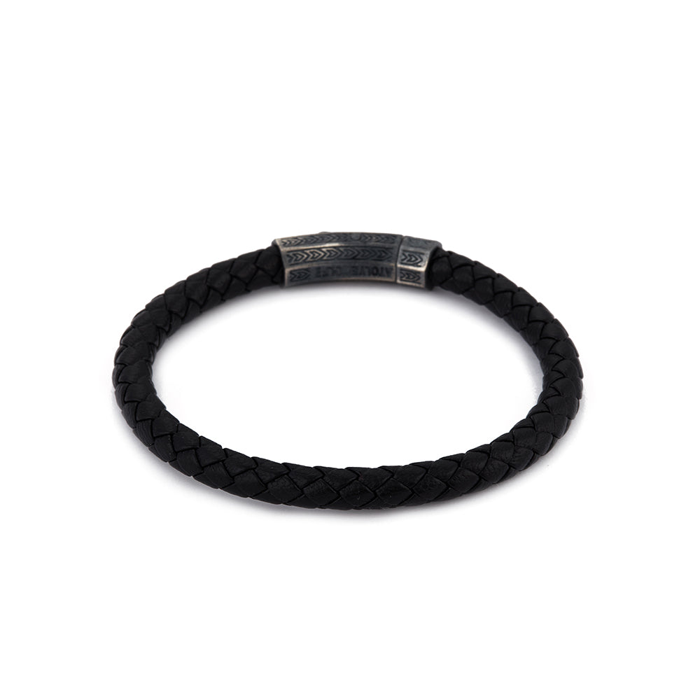 Black Thick Leather Bracelet in Oxide