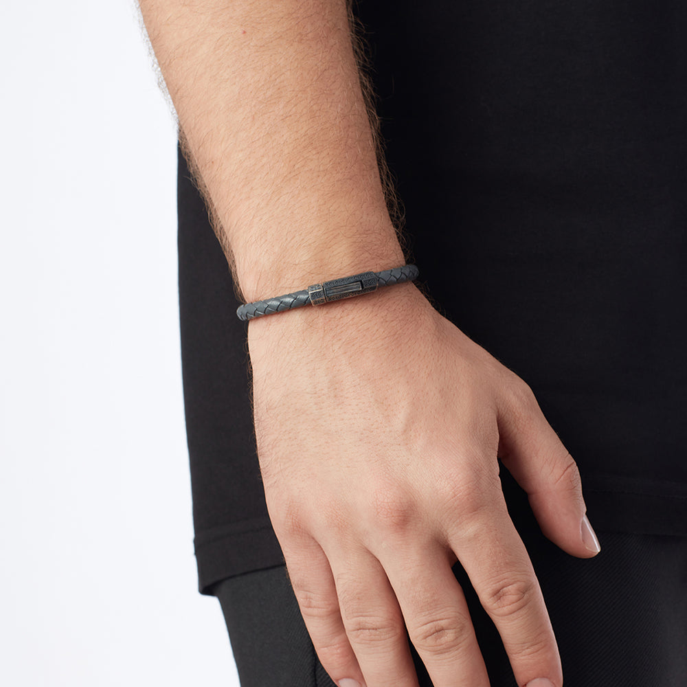 Grey Thick Leather Bracelet in Oxide