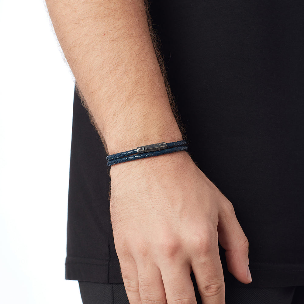 Blue Double Leather Bracelet in Oxide