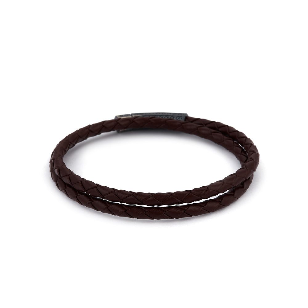 Claret Red Double Leather Bracelet in Oxide