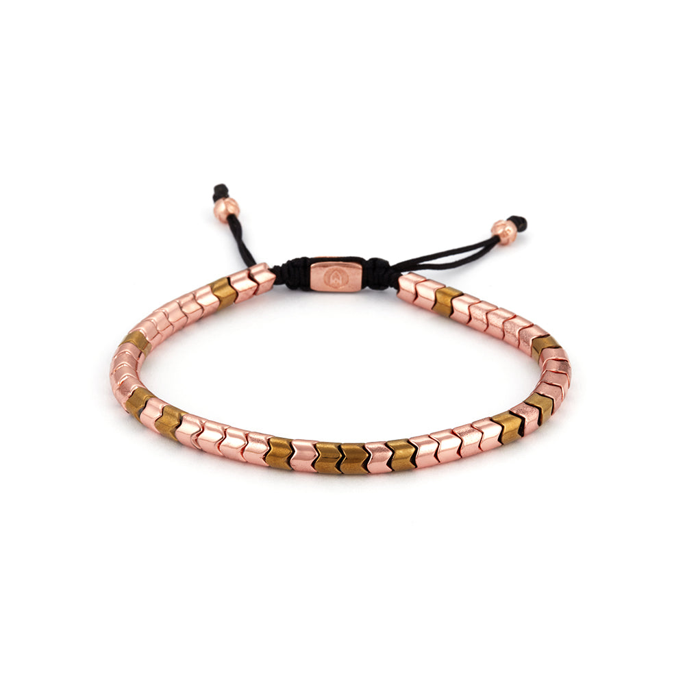 Yellow Gold and Rose Rolo Hematite String Bracelet