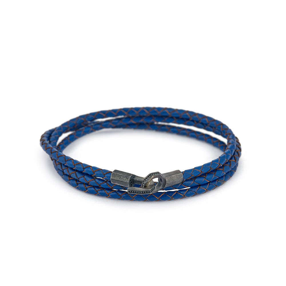 Saxe Blue Triple Leather Bracelet in Oxide