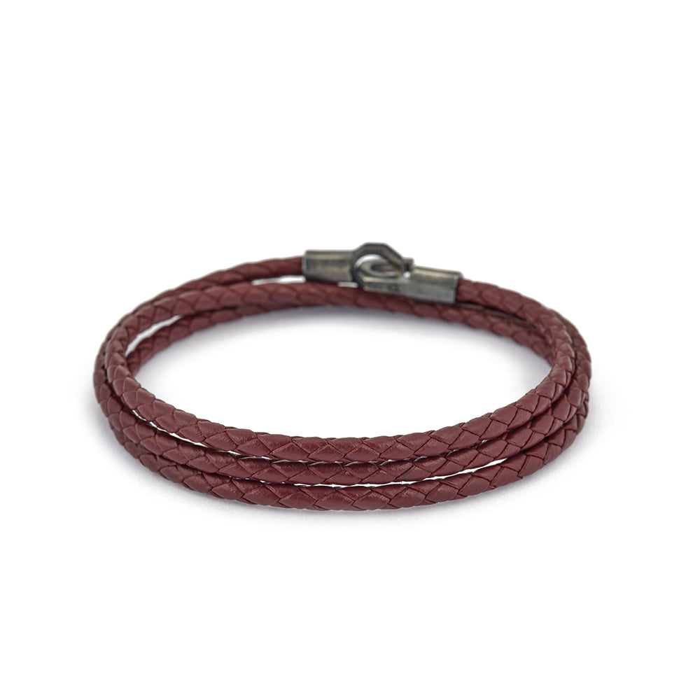 Claret Red Triple Leather Bracelet in Oxide