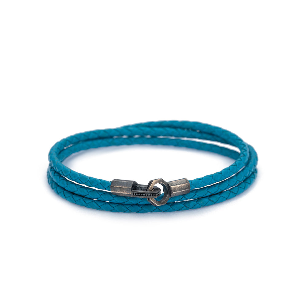 Light Blue Triple Leather Bracelet in Oxide